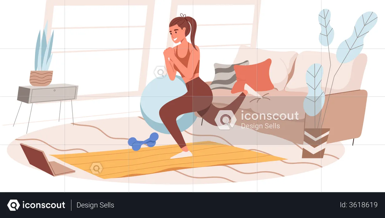 Girl Working Out At Home  Illustration