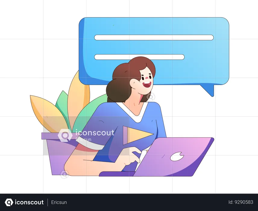 Girl working talking online  Illustration