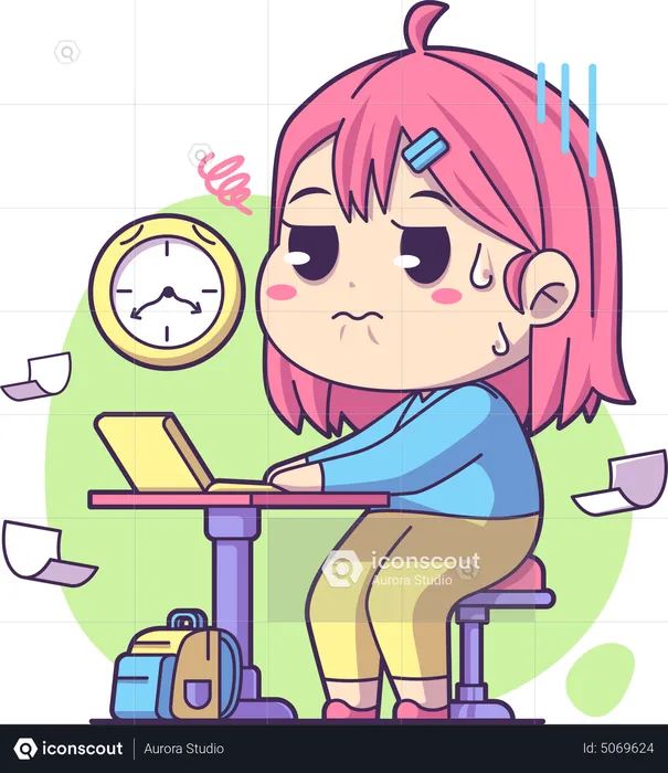 Girl working under deadline  Illustration