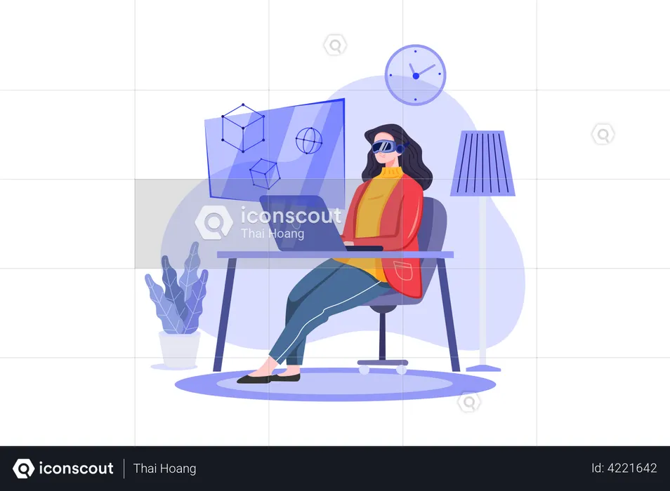 Girl working Virtually  Illustration
