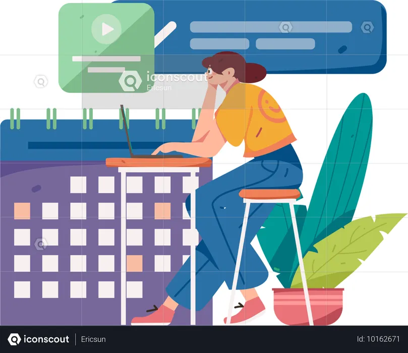 Girl Working with business plan  Illustration