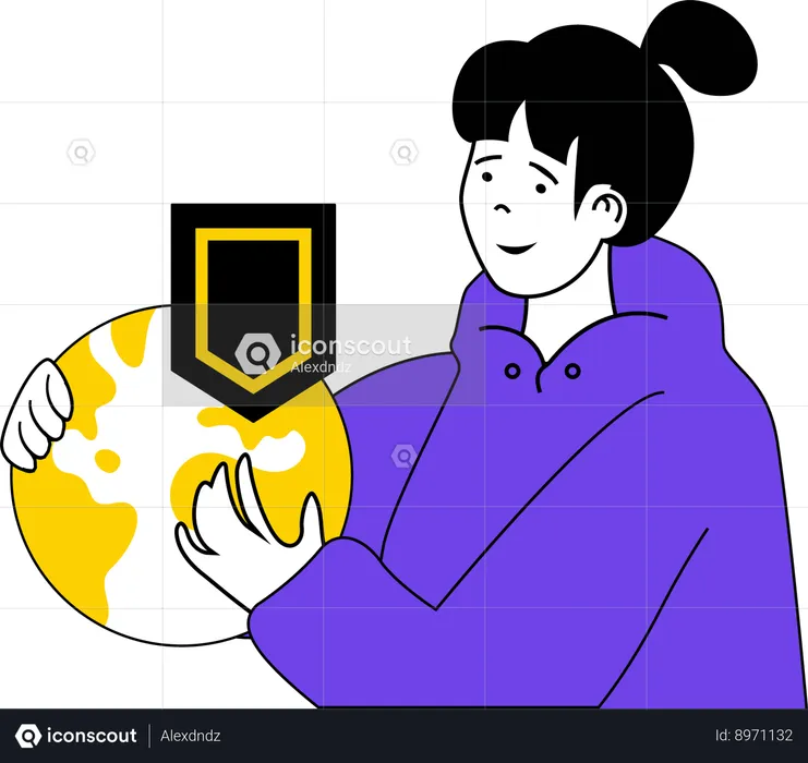 Girl working with global security  Illustration
