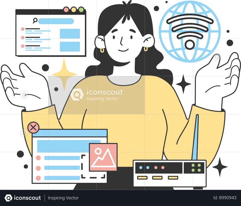 Girl working with internet device  Illustration