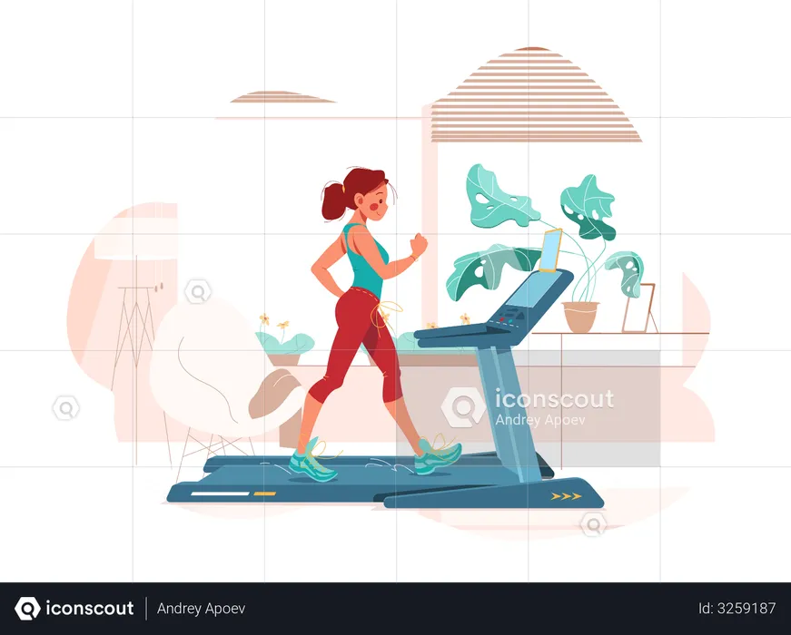 Girl works out on treadmill  Illustration