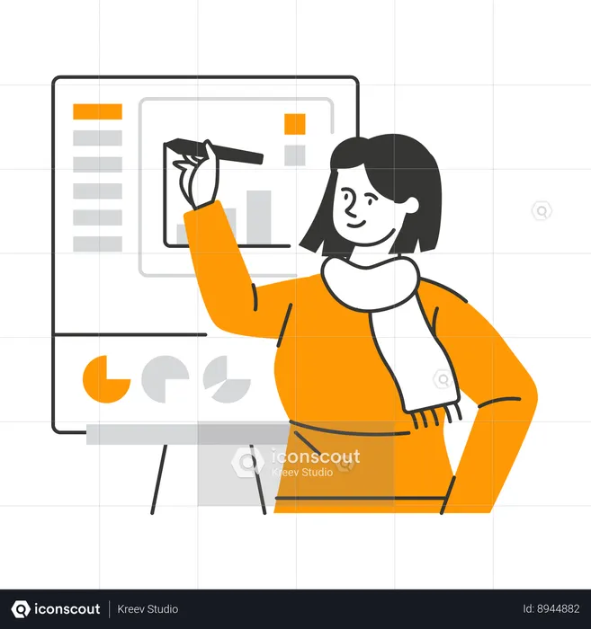 Girl writes on presentation board  Illustration