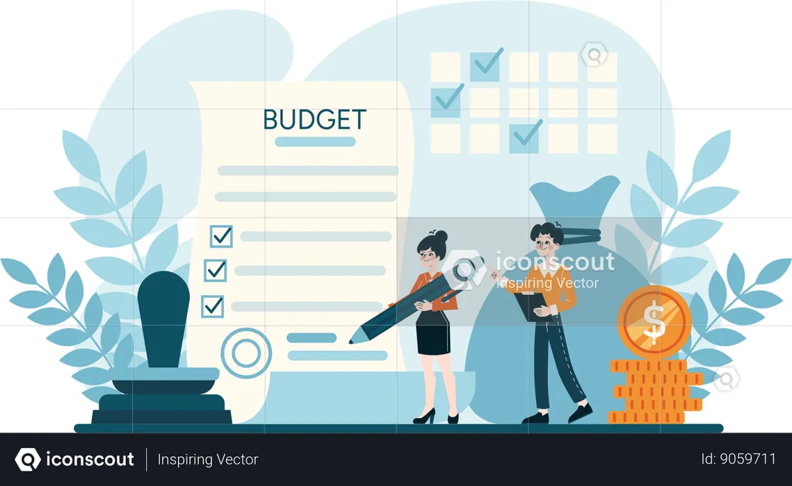 Girl writing budget list  Illustration