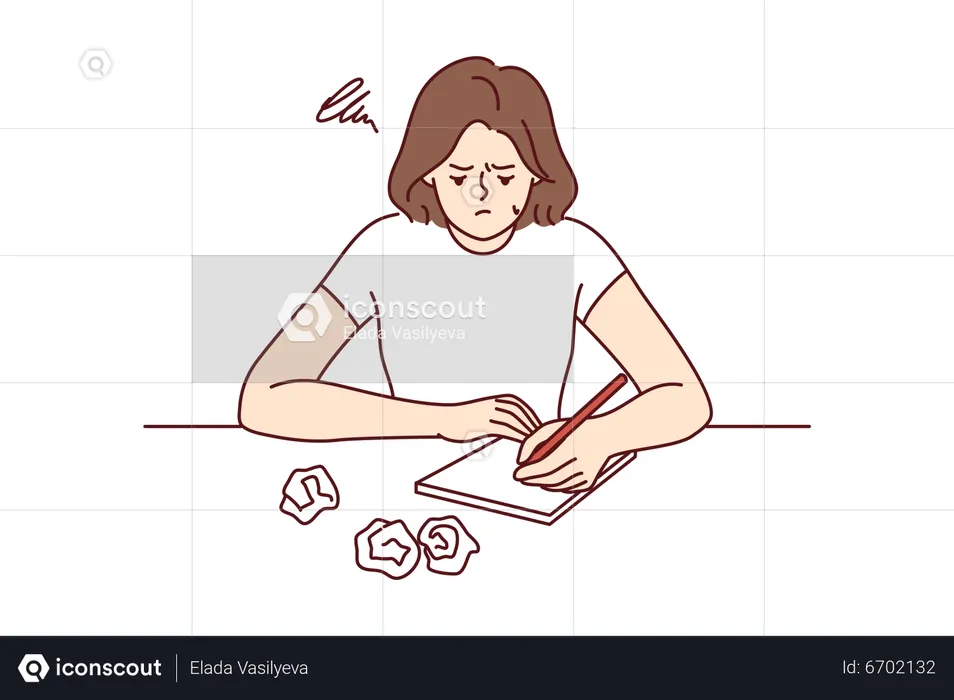 Girl writing down thoughts onto paper  Illustration