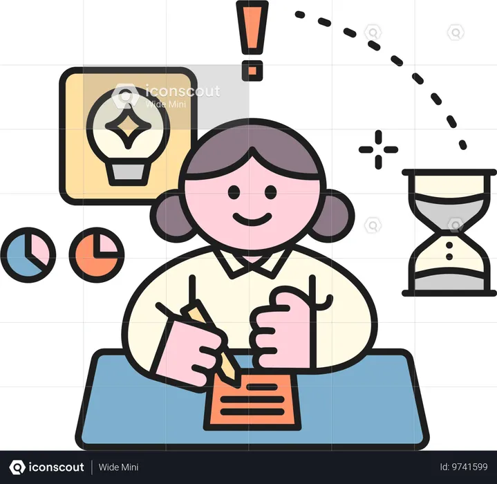 Girl writing in exam  Illustration