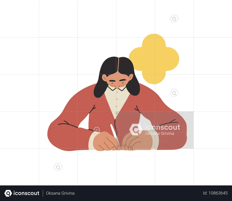 Girl writing in exam  Illustration