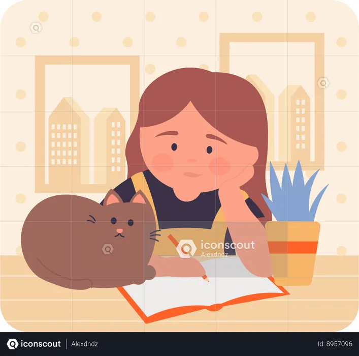 Girl writing in notebook  Illustration