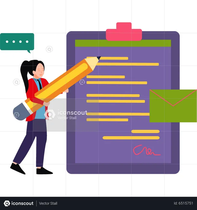 Girl writing on clipboard  Illustration