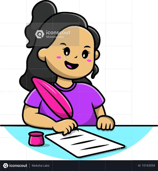 Girl Writing With Quill  Illustration