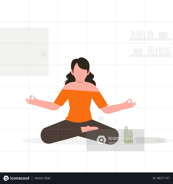 Girl Yoga At Home  Illustration
