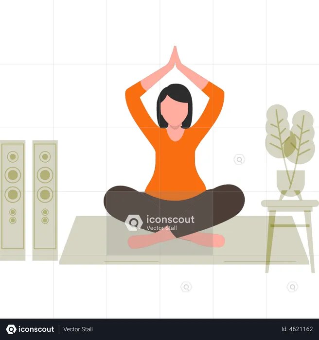 Girl Yoga At Home  Illustration