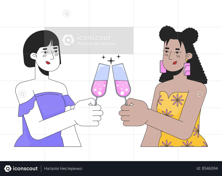 Girlfriend lesbians clinking glasses  Illustration
