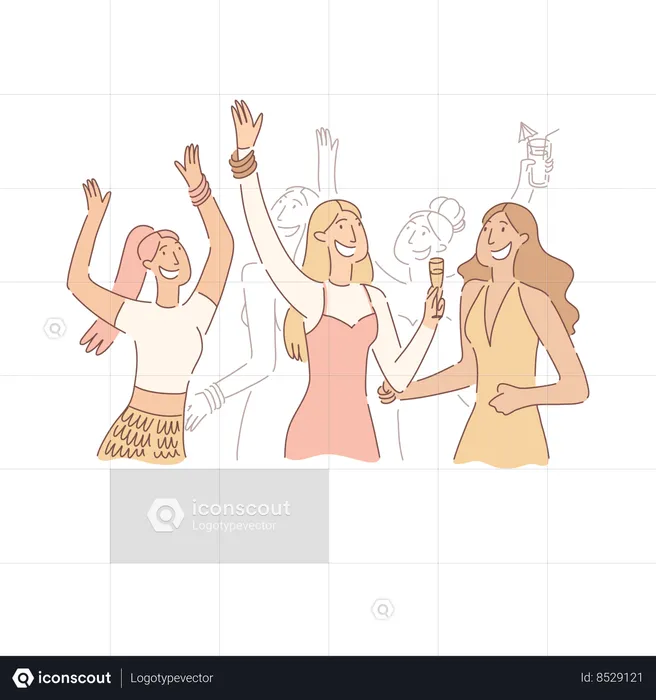 Girlfriends Dancing At Nightclub Together  Illustration