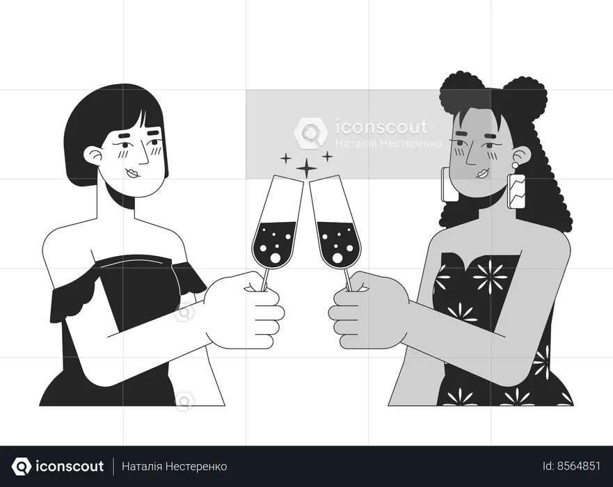 Girlfriends lesbians clinking glasses  Illustration