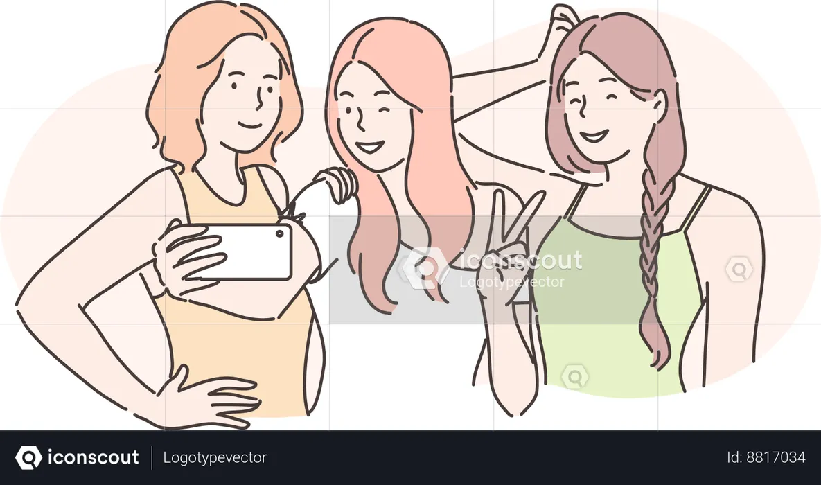 Girls are clicking selfies  Illustration