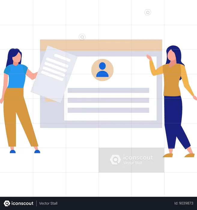 Girls are discussing online employee's account  Illustration