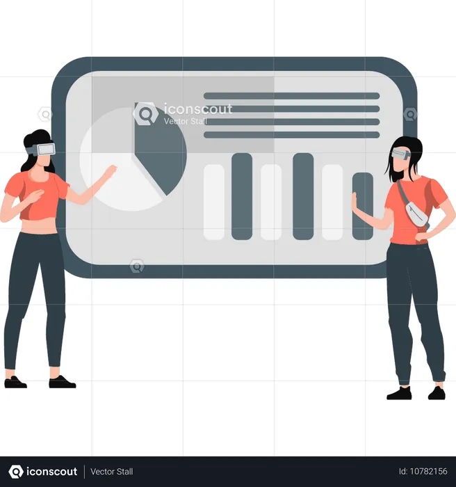 Girls are discussing pie chart  Illustration