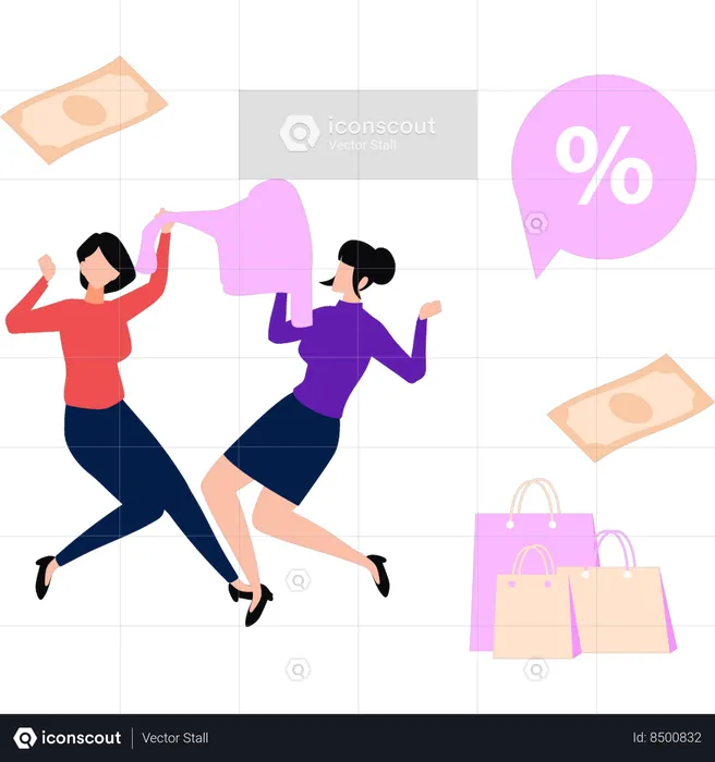 Girls are fighting for clothes  Illustration