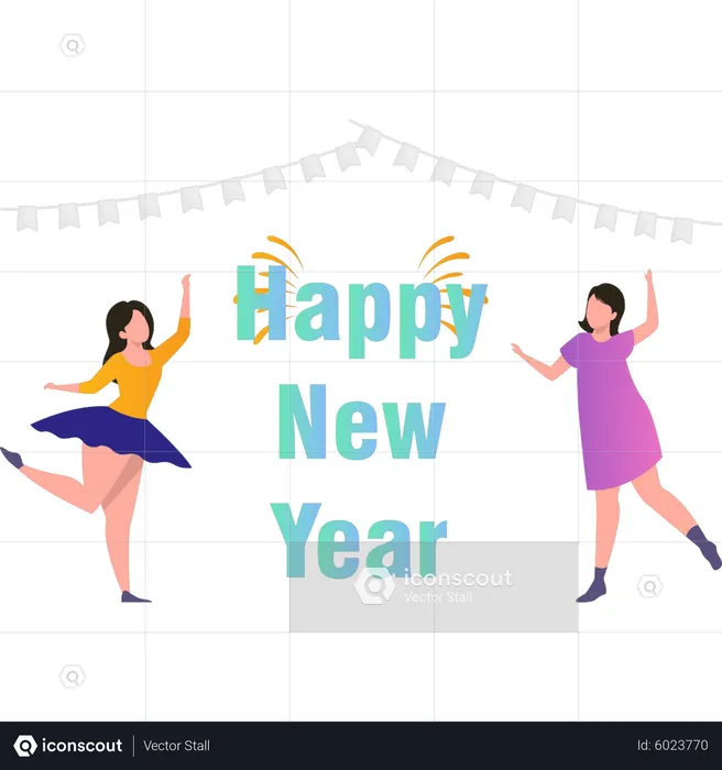 Girls are wishing happy new year  Illustration