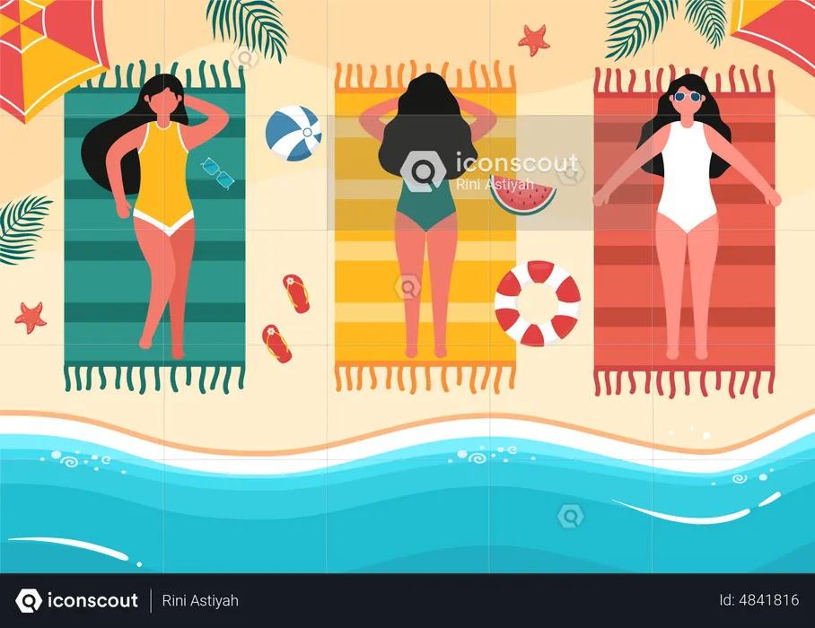 Girls at bech celebrating Buon Ferragosto Italian Festival  Illustration