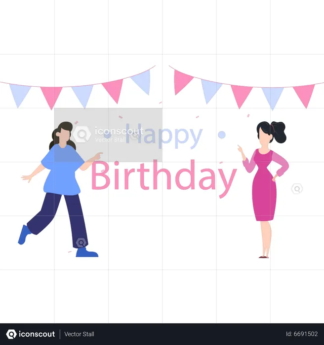 Girls at birthday party  Illustration