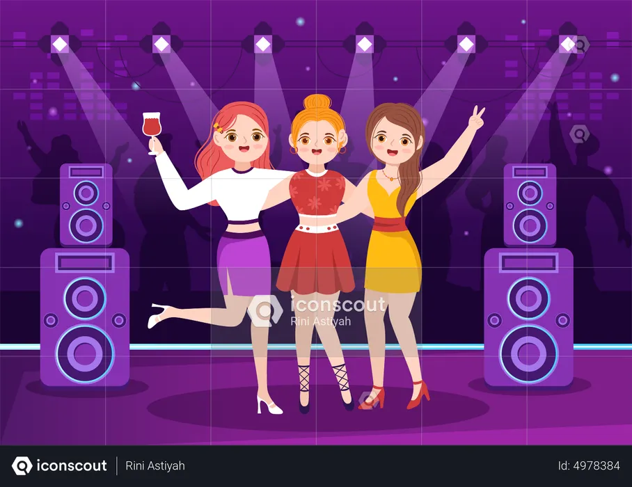 Girls At Night Club  Illustration