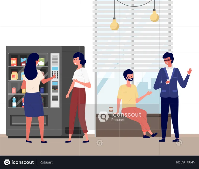 Girls buying food from vending machine  Illustration