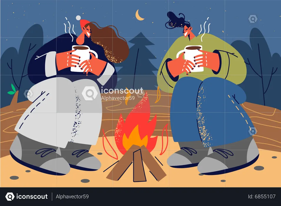 Girls camping together  Illustration
