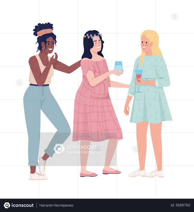 Girls Celebrating at baby shower  Illustration
