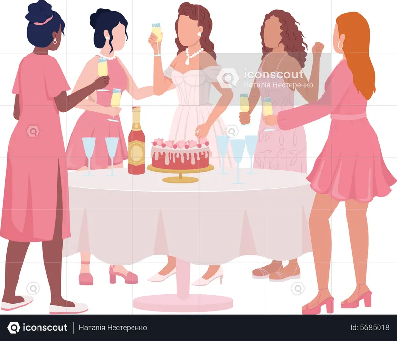 Girls celebrating birthday  Illustration
