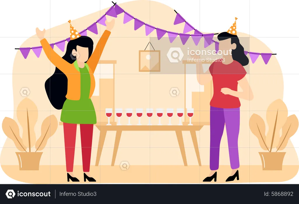 Girls celebrating birthday party  Illustration