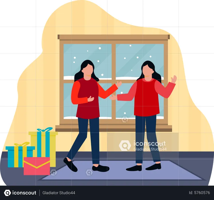 Girls celebrating Christmas together  Illustration