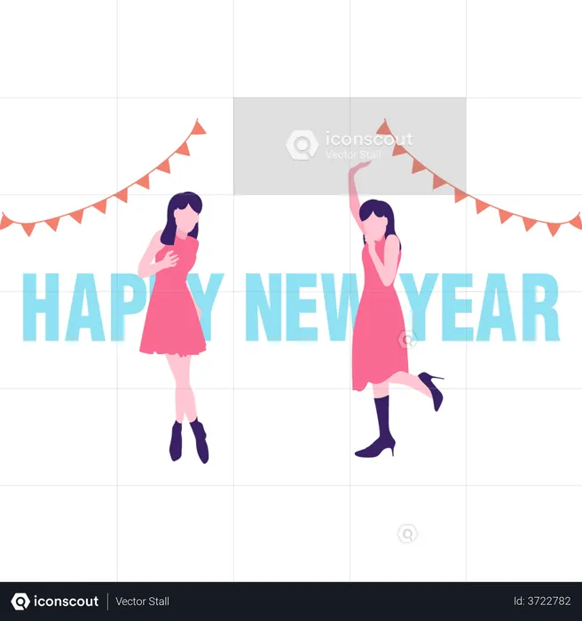 Girls celebrating new year party  Illustration