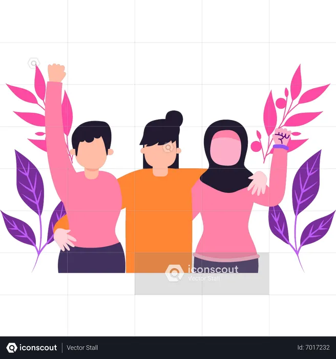 Girls celebrating Women's History Month  Illustration