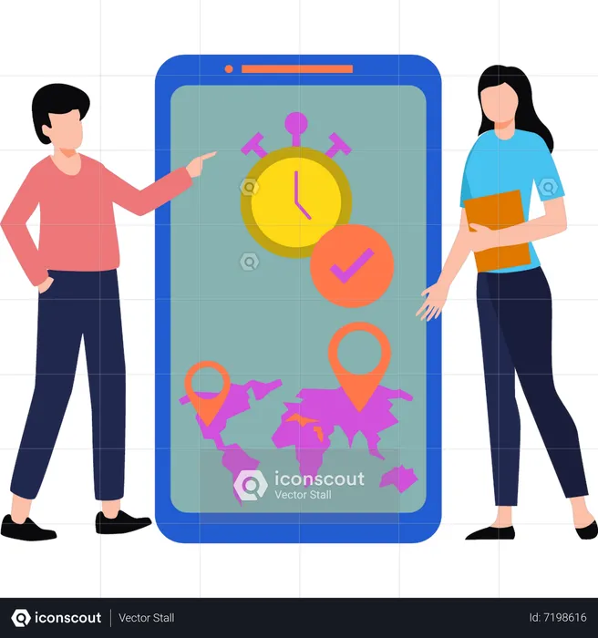 Girls checking location on mobile  Illustration