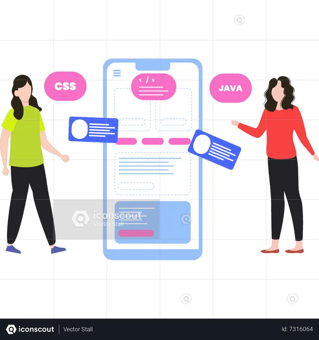 Girls coding CSS and Java  Illustration