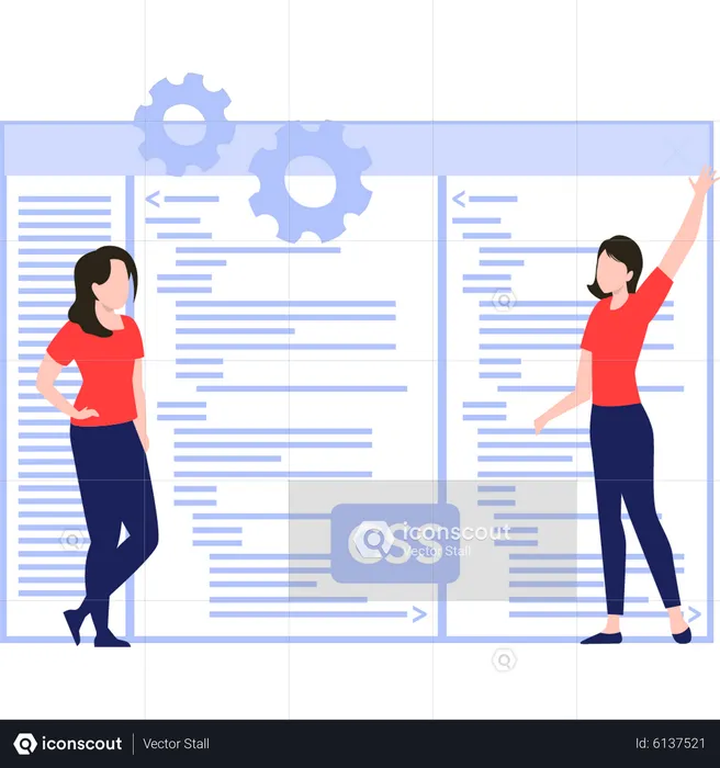 Girls coding in CSS  Illustration