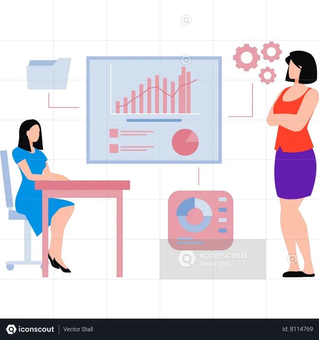 Girls discussing business graphs  Illustration