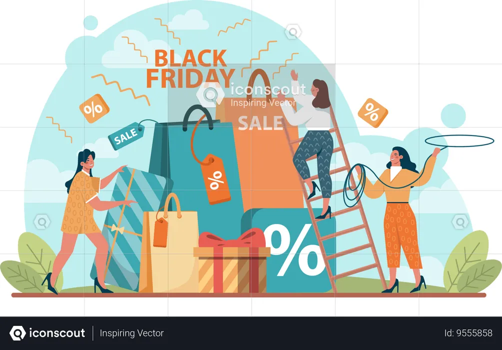 Girls doing black friday shopping  Illustration