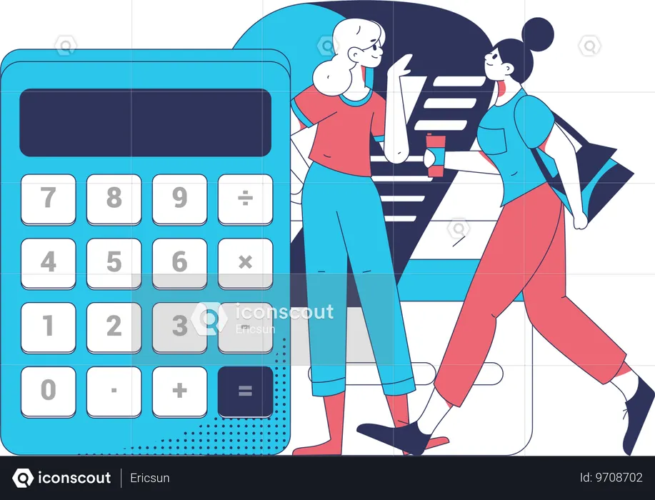 Girls doing credit card bill calculation  Illustration