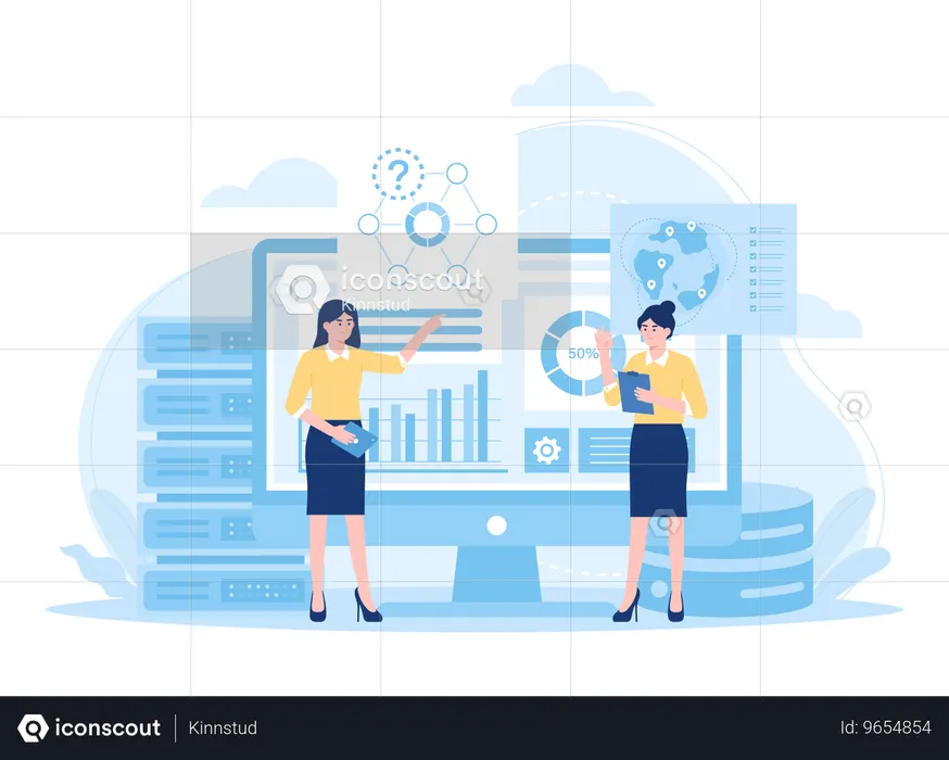 Girls doing data analysis  Illustration