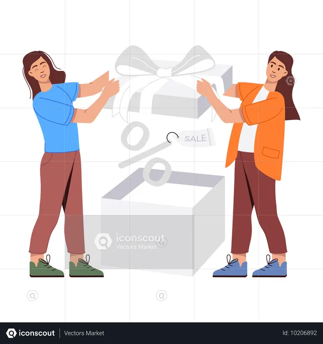 Girls doing discount shopping  Illustration