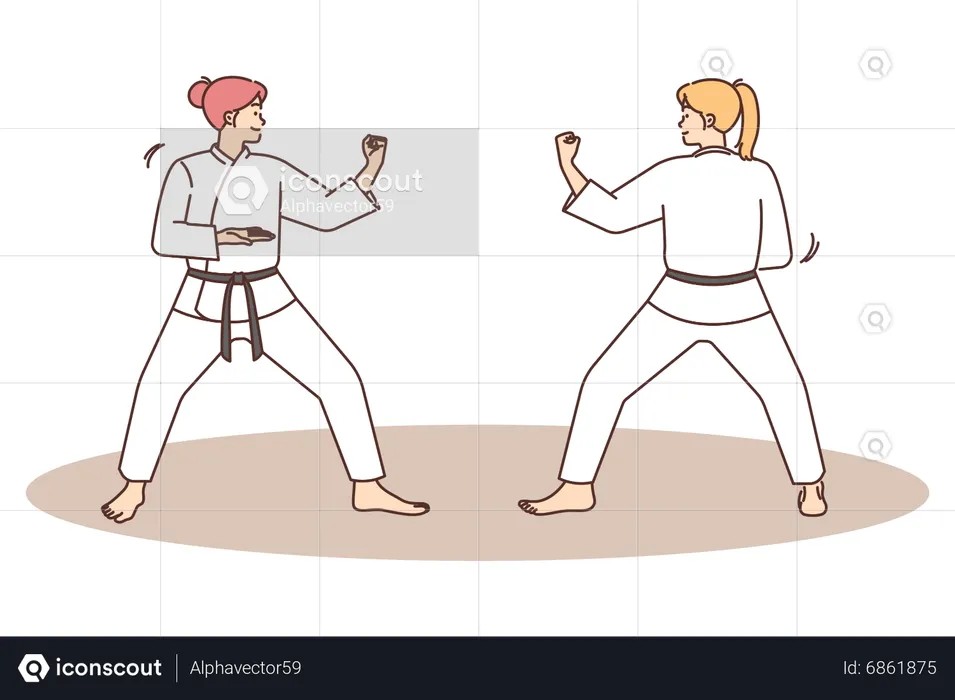 Girls doing karate  Illustration