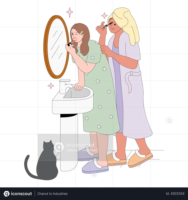 Girls doing makeup  Illustration
