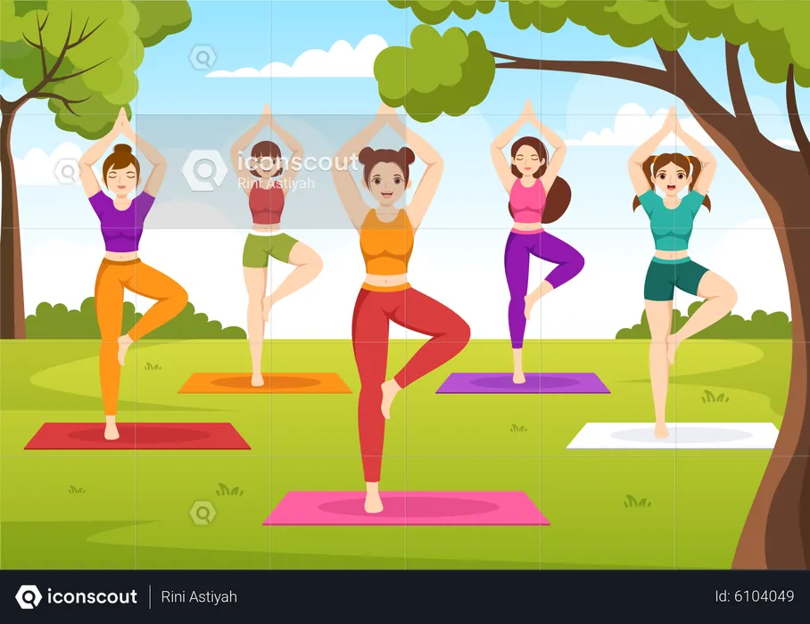 Girls doing yoga  Illustration