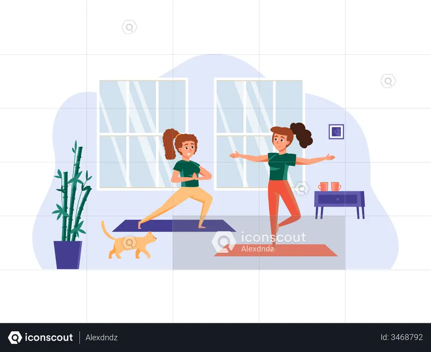 Girls doing yoga  Illustration