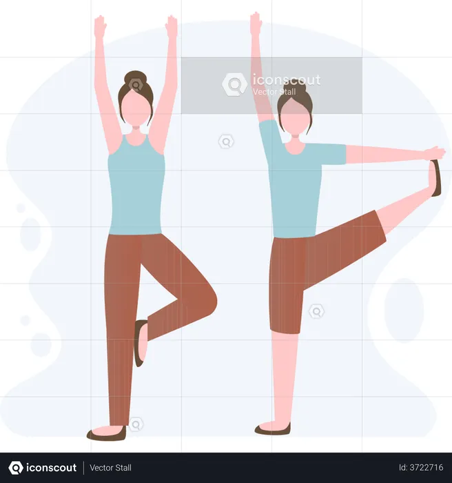 Girls doing yoga in the morning and staying fit  Illustration